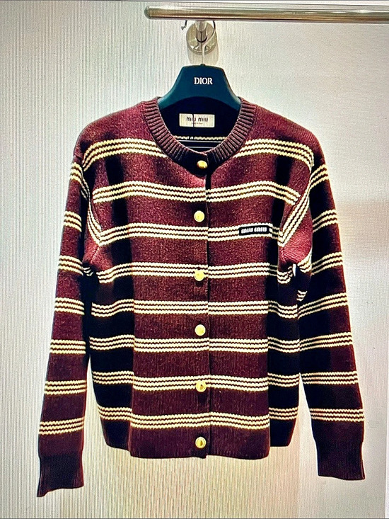 Miu Miu Sweaters - Miu Miu Striped Cardigan in Purple & White Like New